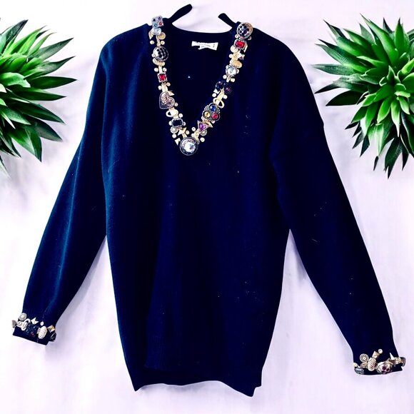 Jaxie's New York Vintage 80’s Embellished Black Sweater Womens Medium - Picture 3 of 14